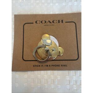 Coach Teddy Bear Phone Ring Grip Stick It Metal Gold With Silver Coach C NIB